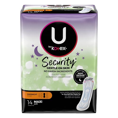 Image for U By Kotex Pads, Maxi, Overnight,14ea from AJ Pharmacy/Convenience Store