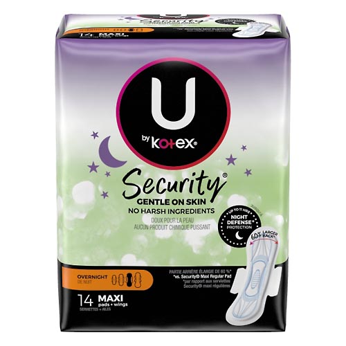 Image for U By Kotex Pads, Maxi Wings, Overnight,14ea from AJ Pharmacy/Convenience Store