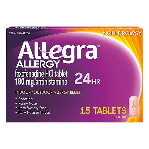Image for Allegra Allergy Relief, Indoor/Outdoor, Non-Drowsy, 24 Hrs, Tablets,15ea from AJ Pharmacy/Convenience Store