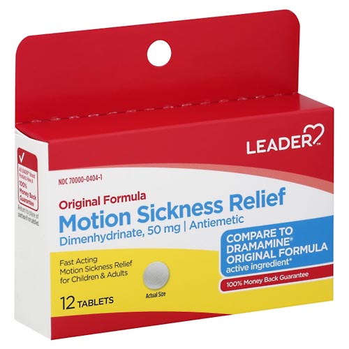Image for Leader Motion Sickness Relief, Original Formula, 50 mg, Tablets,12ea from AJ Pharmacy/Convenience Store