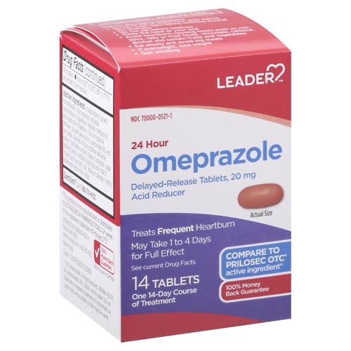 Image for Leader Omeprazole, 24 Hour, 20 mg, Delayed-Release Tablets,14ea from AJ Pharmacy/Convenience Store