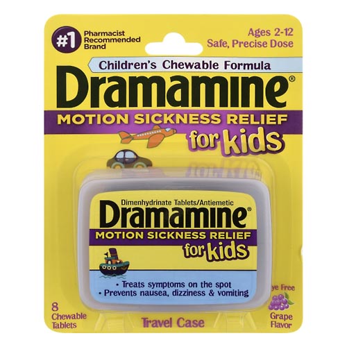 Image for Dramamine Motion Sickness Relief, for Kids, Travel Case, Chewable Tablets, Grape Flavor,8ea from AJ Pharmacy/Convenience Store
